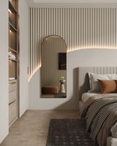 Espelho Orgânico Parede Curvado Grande Corpo Inteiro E13 170x70cm Com Moldura em Couro Café Para Quarto Sala Decorativo