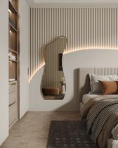 Espelho Orgânico Parede Curvado Grande Corpo Inteiro E18 150x60cm Com Moldura em Couro Caramelo Para Quarto Sala Decorativo