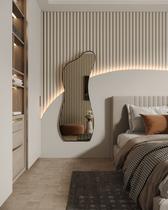 Espelho Orgânico Parede Curvado Grande Corpo Inteiro E18 170x70cm Com Moldura em Couro Preto Para Quarto Sala Decorativo