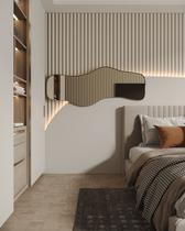 Espelho Orgânico Parede Curvado Grande Corpo Inteiro E21 150x60cm Com Moldura em Couro Caramelo Para Quarto Sala Decorativo