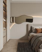 Espelho Orgânico Parede Curvado Grande Corpo Inteiro E21 170x70cm Com Moldura em Couro Preto Para Quarto Sala Decorativo