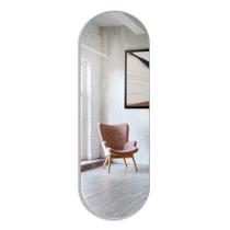 Espelho Oval 150x50 Corpo Inteiro Borda em Couro Com Suporte