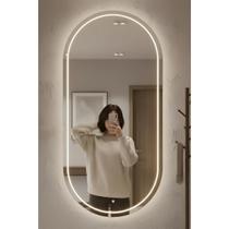 Espelho Oval 40x80cm Jateado Com Led 3 Cores Moderno Luxo Espelho Oval 40x80cm Jateado Com Led 3 Cores Moderno Luxo
