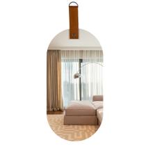 Espelho Oval 51,5 cm Art House com Cinta Marrom para Parede Decoração Moderna para Sala, Quarto, Banheiro