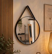 Espelho Oval Adnet 40cm com Acabamento em Couro e Design Moderno Para decorar sala de estar, sala de jantar, lavabo