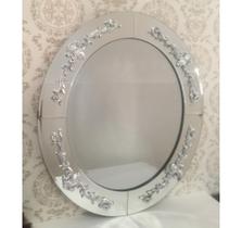 Espelho Oval Apliques Prata Alto Padrão Decorativo Formosa