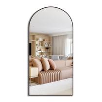 Espelho Oval Base Reta 80x50 com Borda em Couro Decorativo Parede Sala Quarto Espelho Oval Base Reta 80x50 com Borda em Couro Decorativo Parede Sala Quarto