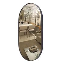 Espelho Oval Com Moldura Sala Banheiro Grande 76Cm Couro