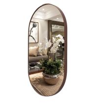 Espelho Oval Corpo Inteiro Com Moldura Couro Decorativo Luxo - Diretoo