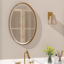 Espelho Oval de Penteadeira POZINO, Espelho Dourado 50x71 cm para Sobre Pia, Espelhos Modernos Arredondados com Moldura de Aço Inoxidável, Espelhos Chanfrados de Latão para Banheiro, Quarto e Sala, Horizontal ou Vertical