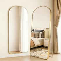Espelho Oval Grande com Base Reta 170x70 Suporte de Chão Corpo Inteiro Moldura de metal