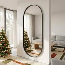Espelho Oval Grande Corpo Inteiro 170X70cm Com Moldura Alumínio Para Quarto Sala Decorativo