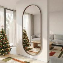 Espelho Oval Grande Corpo Inteiro 170X70cm Com Moldura Alumínio Para Quarto Sala Decorativo