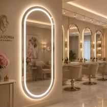 Espelho Oval Grande Corpo Inteiro com Led Jateado 170x70 Lopazzi Touch 3 Cores de Led Parede