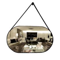 Espelho Oval Lavabo com Alça Horizontal Couro 76x43
