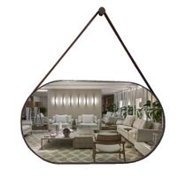 Espelho Oval Lavabo com Alça Horizontal Couro 76x43