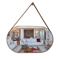 Espelho Oval Lavabo com Alça Horizontal Couro 76x43 Espelho Oval Lavabo com Alça Horizontal Couro 76x43