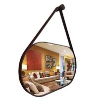 Espelho Oval Lavabo com Alça Horizontal Couro 76x43 Espelho Oval Lavabo com Alça Horizontal Couro 76x43