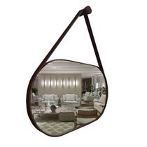 Espelho Oval Lavabo com Alça Horizontal Couro Decorativo Espelho Oval Lavabo com Alça Horizontal Couro Decorativo