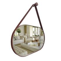 Espelho Oval Lavabo com Alça Horizontal Couro Decorativo