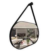Espelho Oval Lavabo com Alça Horizontal Couro
