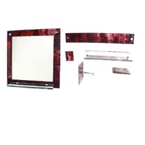 Espelho para banheiro com prateleira 40cm x 40cm mais kit acessórios para banheiro mármore avermelhado - CUBAS E GABINETES