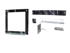 Espelho para banheiro com prateleira 40cm x 40cm mais kit acessórios para banheiro mármore preto