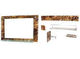 Espelho para banheiro com prateleira 50cm x 40cm mais kit acessórios para banheiro mármore imperador - CUBAS E GABINETES