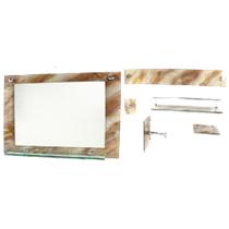 Espelho para banheiro com prateleira 50cm x 40cm mais kit acessórios para banheiro mármore marfim