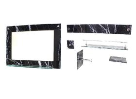 Espelho para banheiro com prateleira 50cm x 40cm mais kit acessórios para banheiro mármore preto