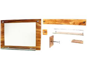 Espelho para banheiro com prateleira 60cm x 45cm mais kit acessórios para banheiro madeira nogueira - CUBAS E GABINETES