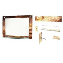 Espelho para banheiro com prateleira 60cm x 45cm mais kit acessórios para banheiro madeira rustica
