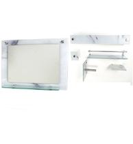 Espelho para banheiro com prateleira 60cm x 45cm mais kit acessórios para banheiro mármore branco - CUBAS E GABINETES