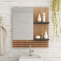 Espelho para Banheiro Suspenso 60cm com 2 Prateleiras MDP Amêndoa/Marmore/Lunar Tecnomobili Espelho para Banheiro Suspenso 60cm com 2 Prateleiras MDP Amêndoa/Marmore/Lunar Tecnomobili