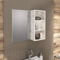 Espelho para Banheiro Suspenso 60cm com 3 Nichos MDP Marmore/Branco Tecnomobili