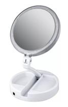Espelho Para Maquiagem Articulável Com Led Aumenta 10X 1X
