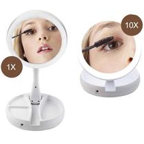 Espelho Para Maquiagem com Aumento 10x Dupla Luz Led - Organizador - MyFold