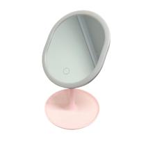 Espelho Para Maquiagem de Mesa Oval Com Luz Led Touch Recarregavel Rosa