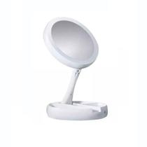 Espelho Para Maquiagem Dobrável Dupla Face Aumento 10X Com Luz Led E Organizador Redondo Espelho Para Maquiagem Dobrável Dupla Face Aumento 10X Com Luz Led E Organizador Redondo