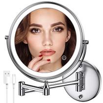 Espelho para Maquiagem Dupla Face, Iluminado LED 1X/10X, Recarregável e Rotativo 360º - 3000 Luzes