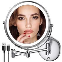 Espelho para Maquiagem Dupla Face, Iluminado LED 1X/10X, Recarregável e Rotativo 360º - 3000 Luzes