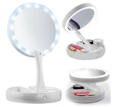 Espelho Porta Maquiagem Luz Led Portátil Aumento Tela - Ybx