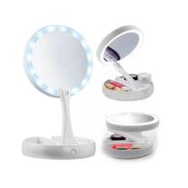 Espelho Portátil Articulado com Iluminação LED Dupla Compacto, Dobrável e Ideal para Maquiagem e Cuidados Pessoais