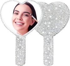 Espelho portátil Frinnovan Rhinestone em forma de coração prateado Espelho portátil Frinnovan Rhinestone em forma de coração prateado
