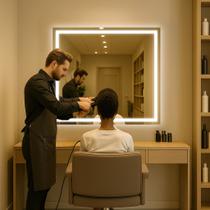 Espelho Quadrado 100x100 Jateado Led 3 Cores e Touch para Salão De Beleza