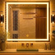 Espelho Quadrado 60x60cm Borda Infinita Jateado com LED Branco Quente