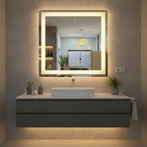 Espelho Quadrado 70 cm Jateado 3 Cores Led Decorativo Touch