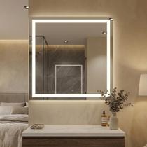 Espelho Quadrado 70x70cm LED Jateado Touch Screen Bivolt Branco Frio