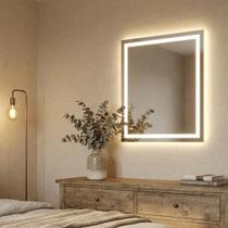 Espelho Quadrado 70x70cm LED Jateado Touch Screen Bivolt Branco Neutro