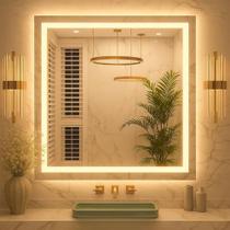 Espelho Quadrado 80x80 cm Jateado Lapidado Luz Led SEnsor Touch